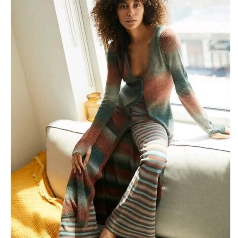 FREE PEOPLE Esme Striped High Rise Flare Pants In Ocean Combo Bell Bottoms M - Picture 12 of 14